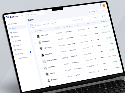 Orders - Delicom eCommerce Dashboard admin panel b2b b2c crm dashboard delisas design ecommerce ecommerce dashboard modern product product design saas sale management dashboard sales sas ui uiux ux web app