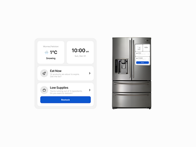 Daily UI Challenge # 83 - Samrt Fridge with Ordering Facility android branding daily challenge daily ui daily ui challenge 83 design figma figma design illustration iphone restock smart fridge snow snowing ui uiux weather