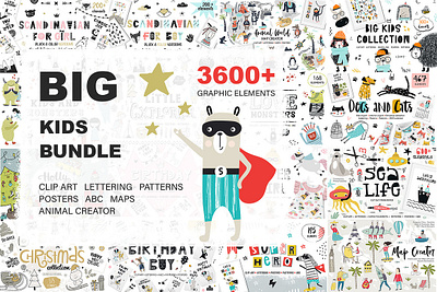 3609 in 1 - BIG KIDS BUNDLE animals baby sale big set bundle cartoon character clipart pack collection creator graphic handdrawn design kids illustration lettering abc monochrome nursery poster scandinavian seamless patterns vector elements wall art