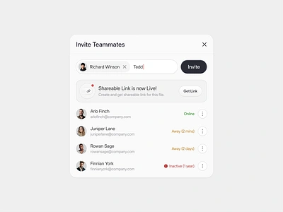 Invite User Modal 🧑🏻‍💻 clean cta design desktop form icon illustration input interface invite list minimal modal popup saas simple teammates ui user web