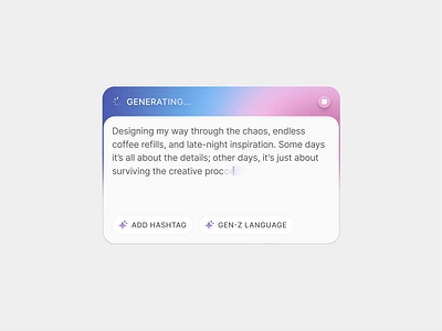 AI Generating Message ✨ ai blue button card clean content design gradient icon input interface message minimal modal pink quick access simple soft text ui