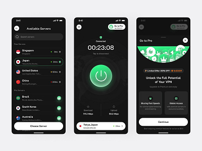 GreenVPN - VPN Mobile App Design connection cyber internet ios app ip mobile mobile app mobile design netowrk app ping privacy proxy saas secure security server ui design vpn app design vpn mobile app vpn security