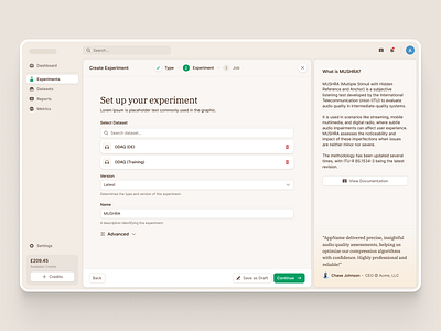 Create Experiment Flow clean designer minimal product productdesign productdesigner saas saas product shadcnui tailwind tailwindcss ui userinterface ux