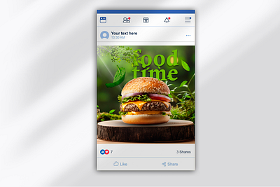 Mouth-Watering Burger Advertisement advertisement beef patty burger burger with cheese cheese delicious facebook interface food food photography food time greenery lettuce likes morning post nature background sesame seed bun shares social media post tomato wooden plate