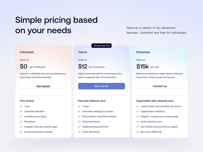 Pricing Plan Concept for SAAS