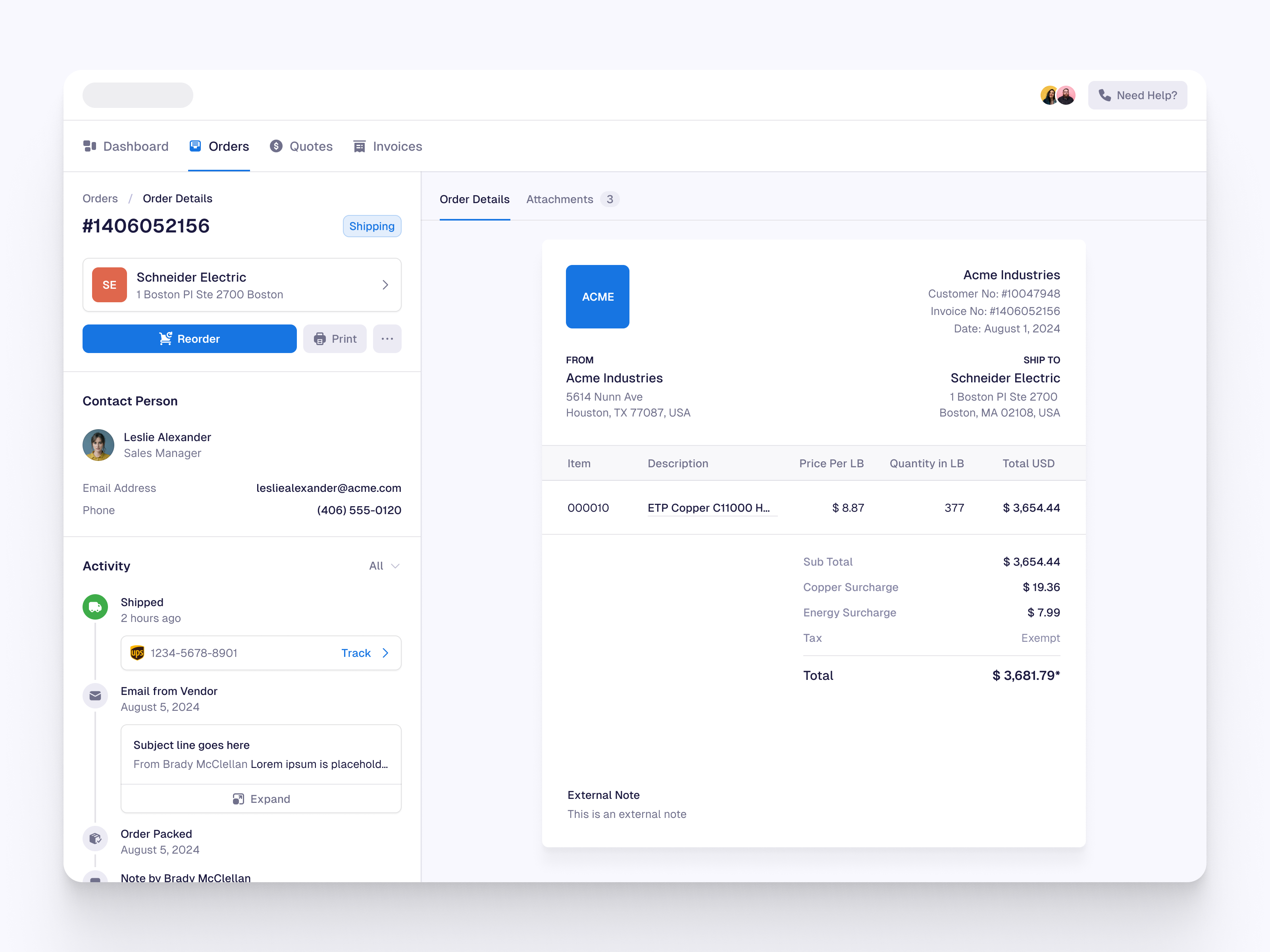 Example of Order Tracking & Details