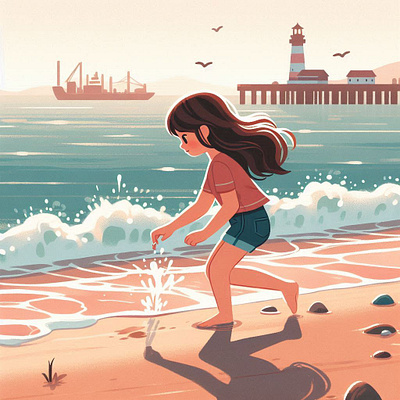 Girl Playing on the Beach cartoon digital illustration graphic design illustration