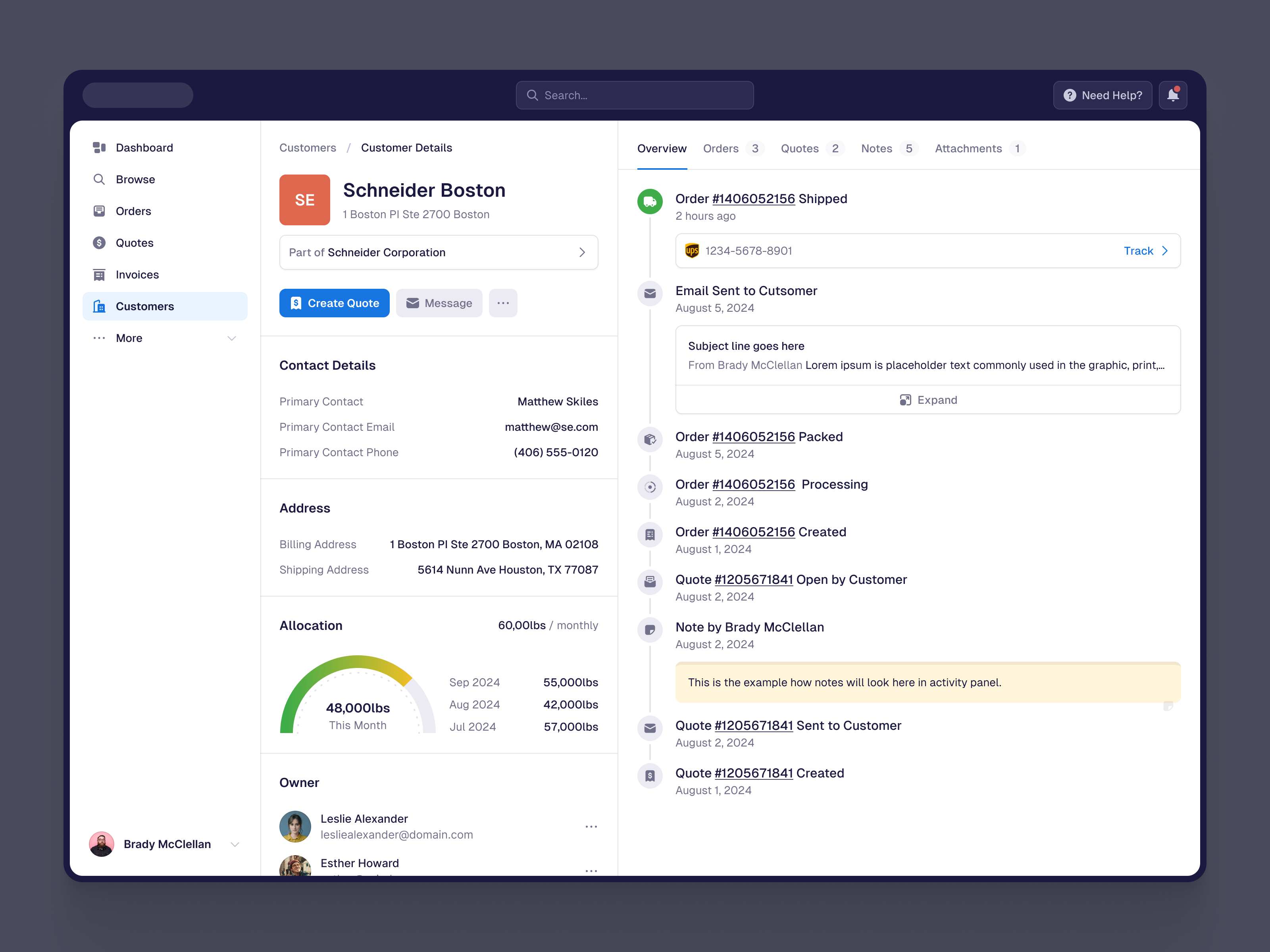 Example of Customer Activity