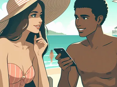 Man talking to beach girl ai digital illustration graphic design illustration