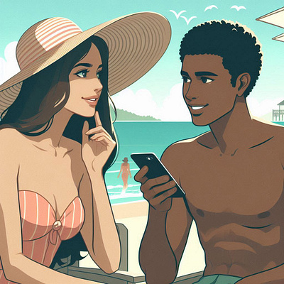 Man talking to beach girl ai digital illustration graphic design illustration