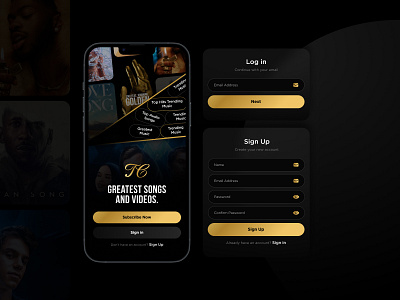 Music and Video App Design app design app login branding graphic design motion graphics signup ui