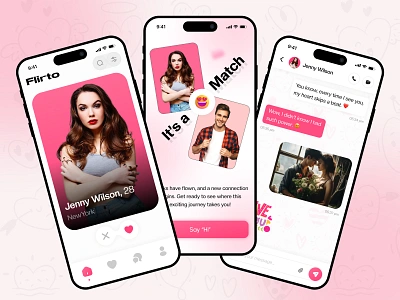 Flirto - Datting mobile app. animation branding dating app illustration logo mobile app design ui ux website design