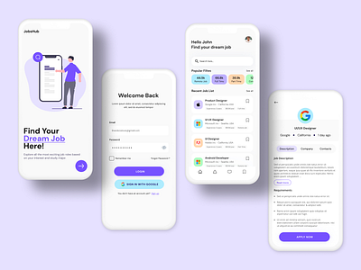 JobsHub - Job Hunting App app design figma figma shots job app job hunting job hunting app linkedin login page mobile app design mobile app ui ui ui design ui ux ui ux design ux design