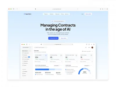 Hyperstart - Landing page 3d branding contract dashboard hero landing page marketing saas ui webdesign website