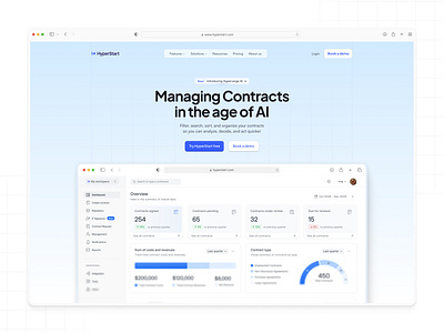 Hyperstart - Landing page 3d branding contract dashboard hero landing page marketing saas ui webdesign website