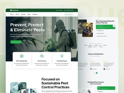 PestQuell Pest Control Service Website Template agency branding business cleaning creative design green illustration landing page modern pest control pest control service pest management product residential startup ui ux web design website