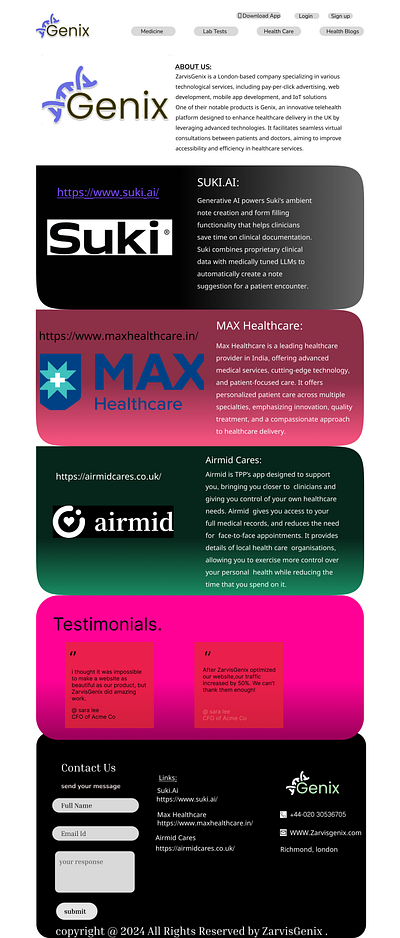 Genix AI Heathcare Website. branding button genix healthcare logo ui ux websit zarvisgenix