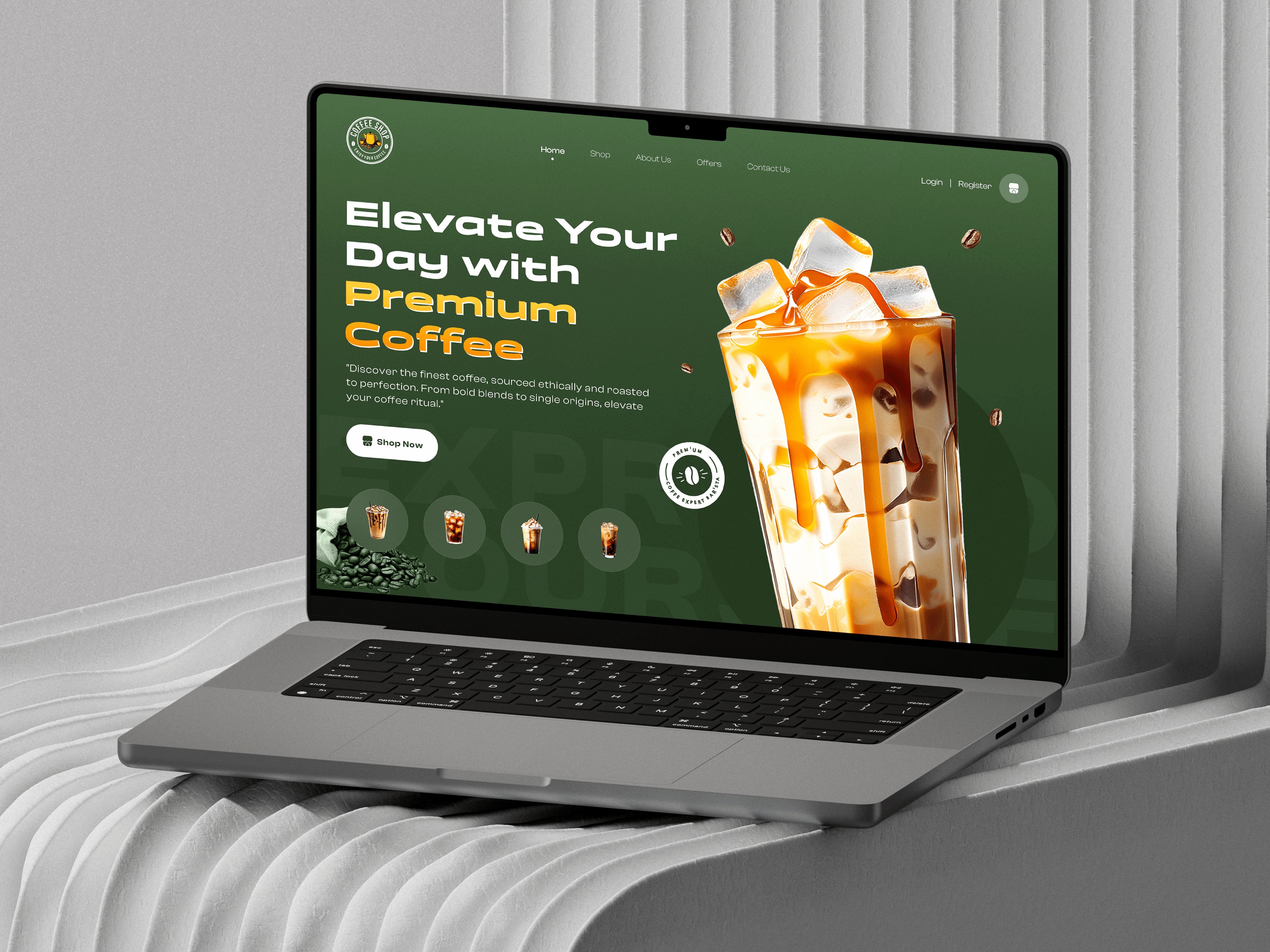 Coffee Website Design: Product-Oriented Landing Page☕ coffee coffee bean coffee cup coffee shop coffee shop logo coffee website food website graphic design hero image hero section home page illustration landing page minimalist motion graphics ui web web design website