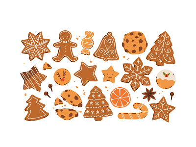 Christmas gingerbread set biscuits cartoon character christmas concept cookie design flat food gingerbread illustration vector winter xmas