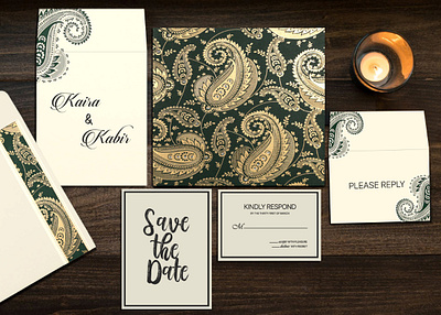 Sea Green Matte Paisley Themed - Screen Printed Wedding Card indianweddingcards