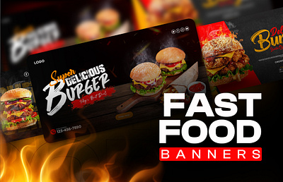 FAST FOOD SOCIAL MEDIA BANNERS TEMPLATE banner branding burger creative delecious design fast food food food banners graphic design illustration marketing minimal post social social media template