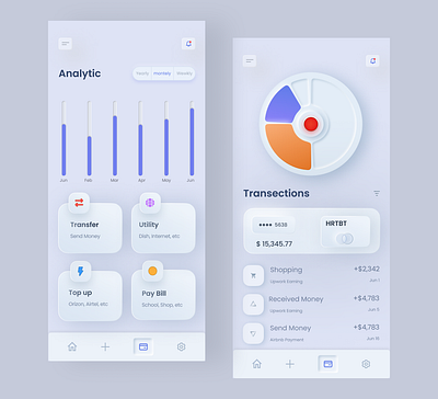 Skeuomorph Mobile Banking analyticsdashboard appconcept bankingui dailyuichallenge datavisualization designsystem financeapp financialappdesign fintechdesign minimaldesign mobileappdesign mobilebankingapp modernui skeuomorphicdesign skeuomorphism transactiontracking uiinspiration userexperience uxuidesign