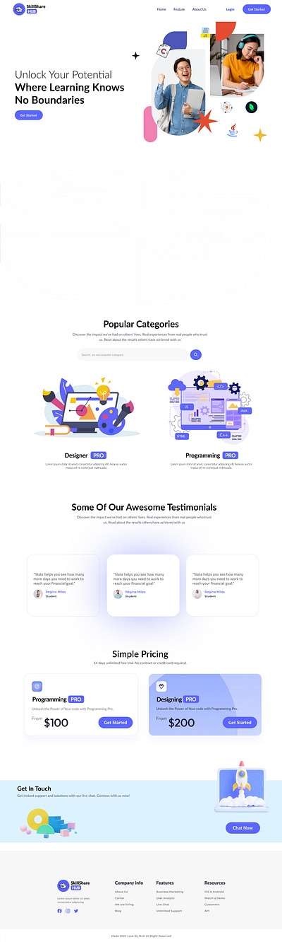 SkillShare Hub - Redefining Online Learning (Landing Page) colorfuldesign creativeui education elearningplatform moderndesign uiuxdesign webdesign