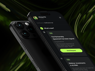 Investment Dashboard, Mobile Design | Notifications dark mode data visualization development finance fintech invest investment app investments no code no code development nocode notification product ui ui desing uidesign ux design vc (venture capital) web design web development
