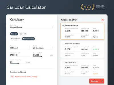 Car Loan Management Platform: Calculator auto loan calculator finance fintech minimal modern ui neumorphism responsive ui ux web design