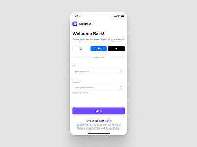 Login in app – Appetite UI app design login minimalism signup ui ux welcome
