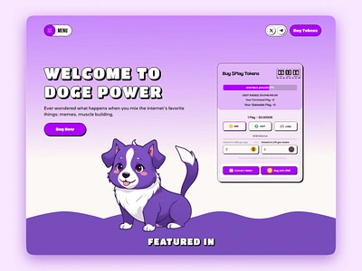 Doge Meme Coin Design base crypto meme doge coin doge power homepage landing page meme coin meme coin landing page meme coin website meme fun meme homepage meme token meme ui meme website pepe presale token web design