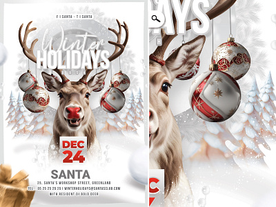 Winter Holidays Bash Flyer ball celebration present santa claus