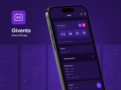 Givents Organizer - Event Management Platform app branding dark theme design event event app flat flat ui ios ios app iphone mobile mobile app organizer ui