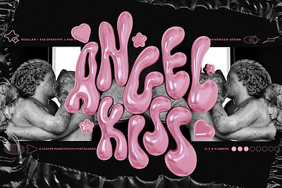 Angel Kiss - Liquid Display Font 00s 2000s aesthetic angel kiss liquid display font font holo holographic liquid metal shiny silver steel svg synthwave vaporwave y2k