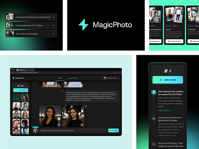 MagicPhoto: Website & Platform redesign, Logo. UI/UX ai ai chat ai generate chat credits dashboard empty filled generate image generate photo gradient landing logo logo redesign product design state ui uiux redesign ux website