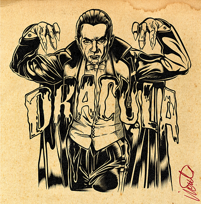 INKING DRACULA bella lugosi branding david vicente design digital art dracula drawing horror classic illustration inking logo print universal studio vampire