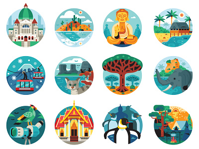 World Islands Travel Icons. Part 2. around famous flat design geographic geometric icons illustration islands lonely planet north pole thailand travel traveling world