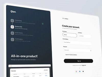 Qten. Management Tool - Registration app branding clean confirmation screen dashboard design illustration onboarding platform process registration testimonials ui uiux ux web