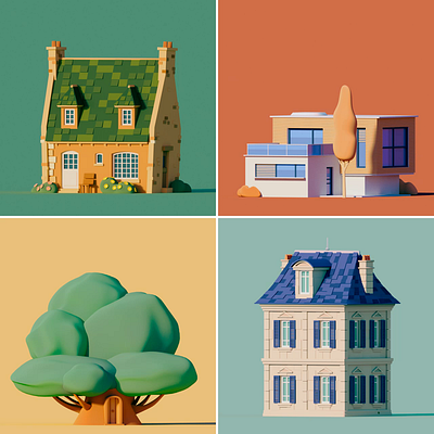 Custom Houses 🪟🚪🌳 3d animation architecture building c4d construction custom house houses illustration interactive isometric