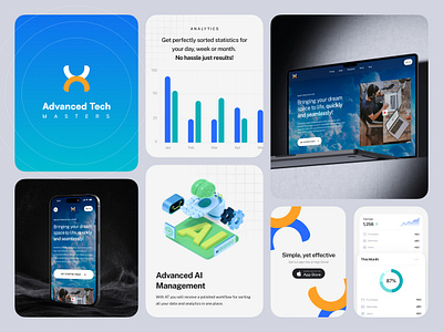 Advanced Tech - Product Brand Showcase app brand branding clean design graphics graphs illustration logo mobile mockups showcase statistics ui uiux ux web