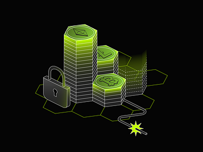 Illustration for Web3 / De-Fi / crypto black cryptocurrency dark fintech green illustration isometric isometry neon trading vector web3