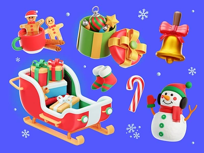 Christmas- 3D 🎄 3d 3d illustration celebration character design christmas design design asset festive free asset gingerbread holiday iconscout illustration joy presents santa claus sleigh snowman xmas