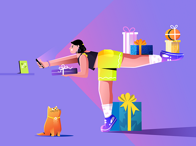 Celebrating the ‘Super’ in everyone. app banner branding cat character finance gifts girl graphic design illustration india money presents rewards scan shoping upi vector visual design web