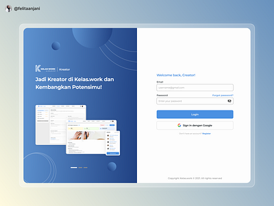 Login & Register | Dashboard Creator by Kelas.work app application dashboard lms dashboard ui dashboard web design design app design web e learning learning management system login page sign in sign in page sign up sign up page ui ui web uiux website e learning website ui