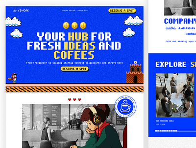 Y2WORK - COWORKING SPACE LANDING PAGE 80s animation branding coworking coworking space gif landing page mario pixel retro tv static video game vintage