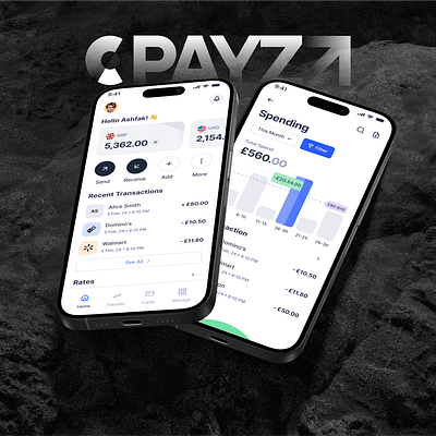 Payz I Fintech Mobile App animation app branding card creative design finance fintech interaction landing page mobile app mockup motion graphics product design ui user interface ux wallet