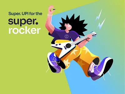 Celebrating the ‘Super’ in everyone. app banner boy branding character colourful finance graphic design guitar illustratiuon money music people rewards rockstar shoe upi vector visual design web