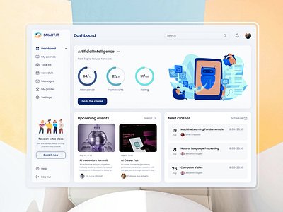 Dashboard Design for EdTech: Students & Teachers ai composition dashboard data analysis edtech gradebook it school progress students teachers ui usability user experience ux web design workflow workspace