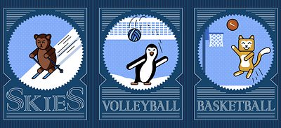 Winter games animals basketball characters design graphic design illustration poster poster art skies sport sport design vector volleyball winter games winter sport