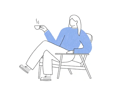 Relaxing animation chair character coffee framebyframe illustration minimal relax simple ui woman